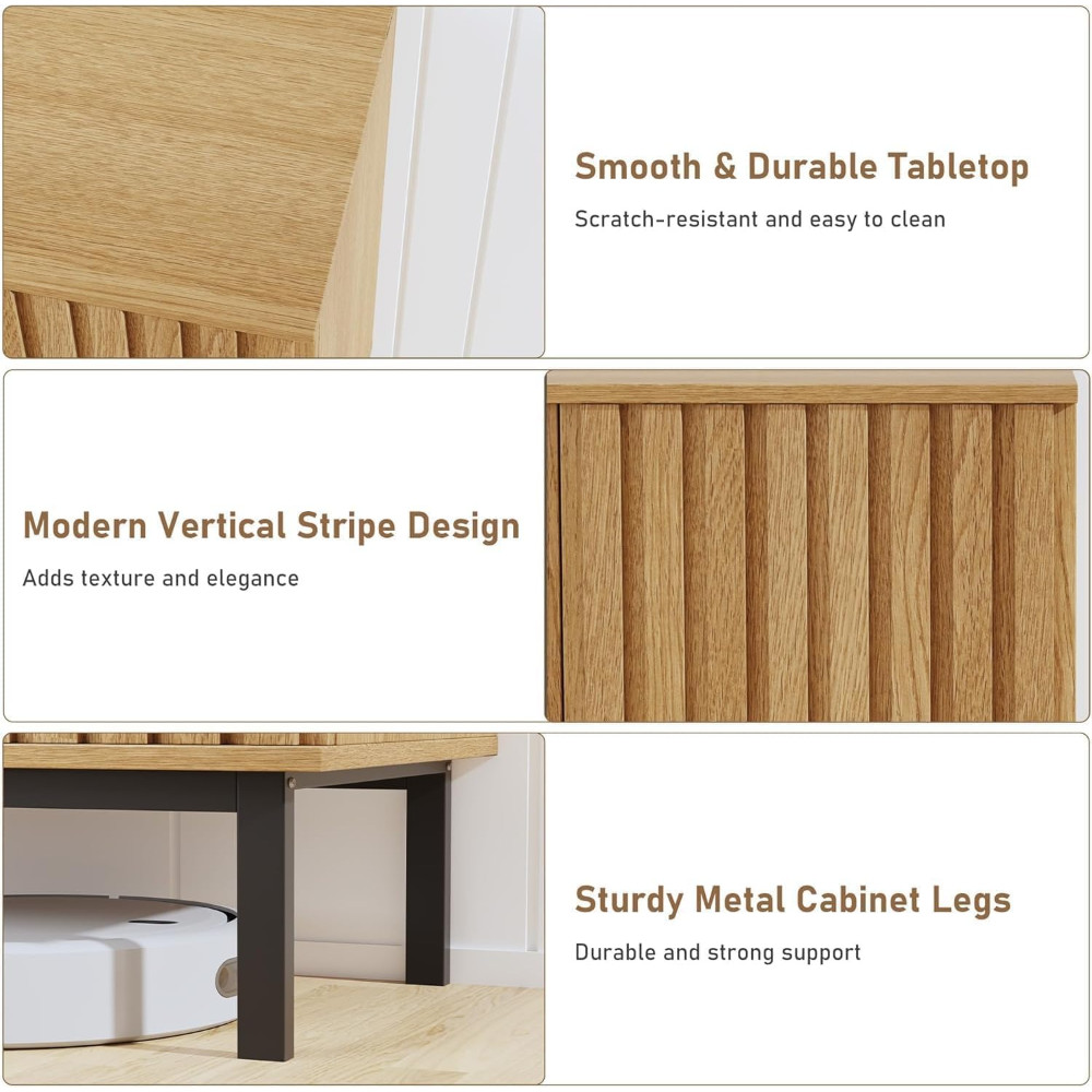 Sideboard Buffet with Fluted Doors & Adjustable Shelf for Dining Room Storage