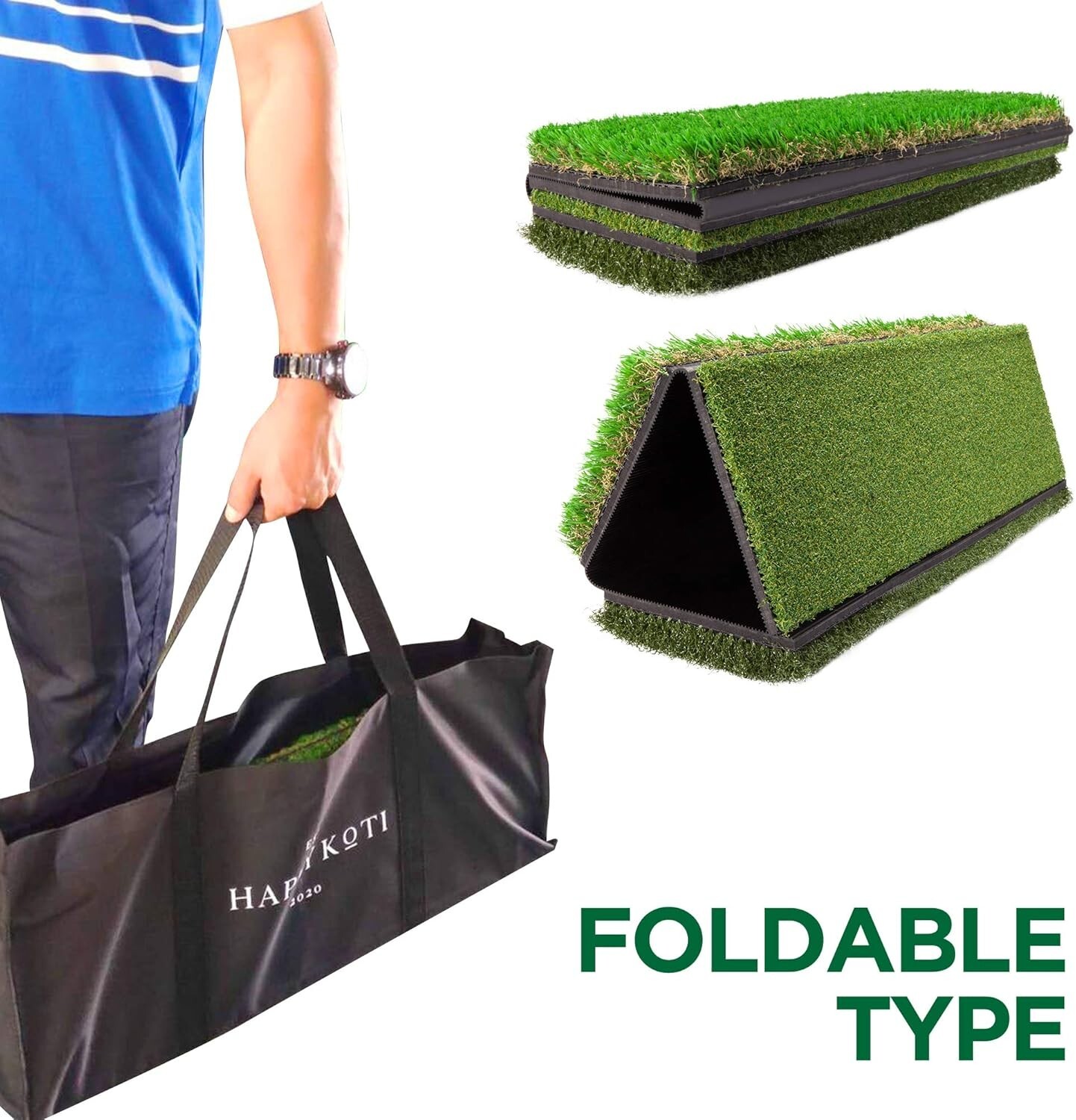 24"x24" Grass Turf 3-in-1 Collapsible Golf Practice Hitting mat with Tee & Balls