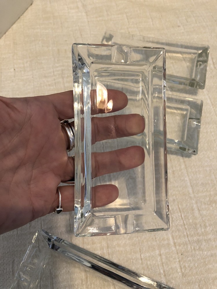 4 Clear Beveled Glass MCM Rectangular Individual 2.5”x5” Ashtrays