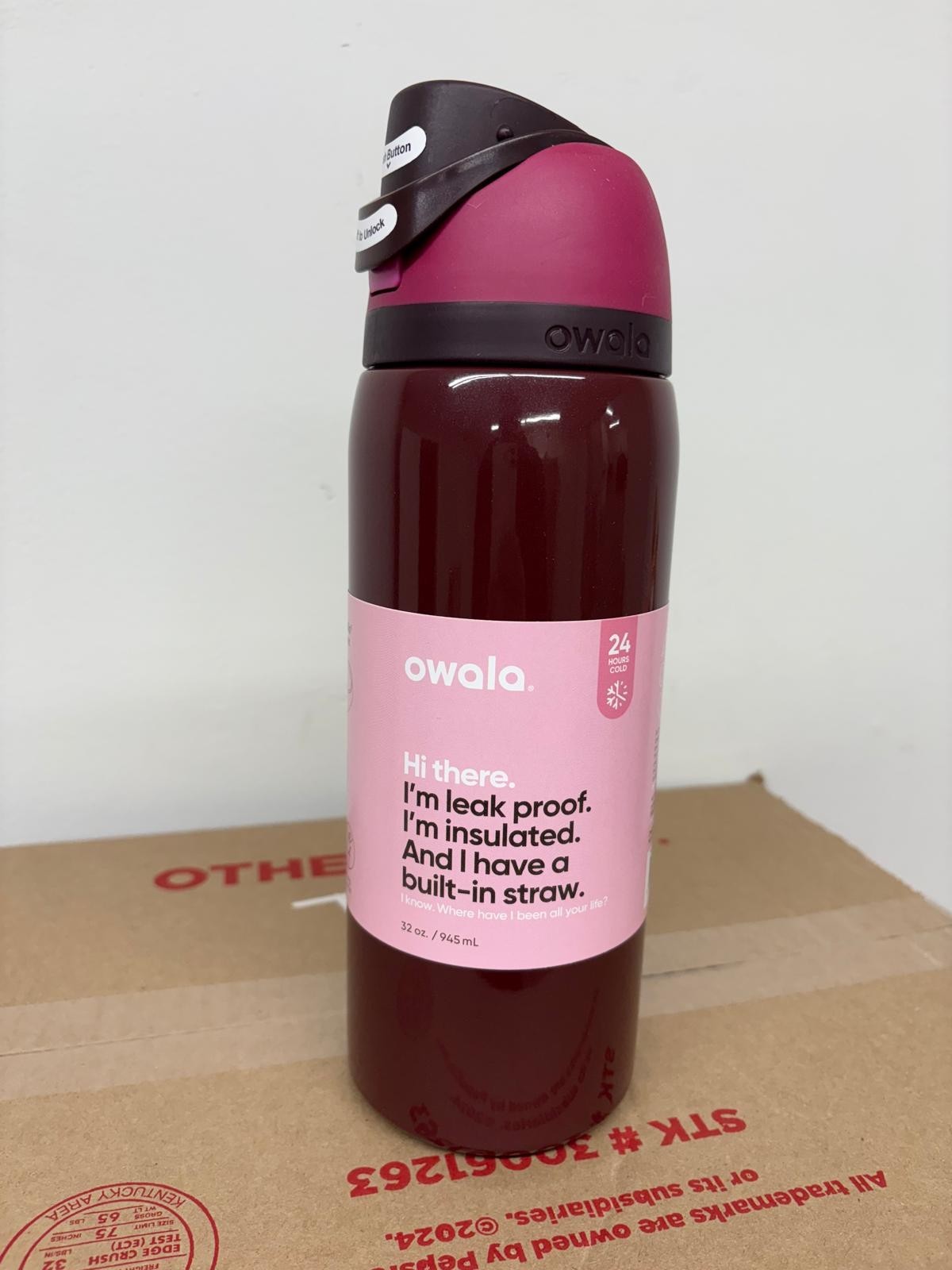 Black Cherry Owala FreeSip 32 oz Water Bottle Stainless Steel Cup  NWT FreeShip
