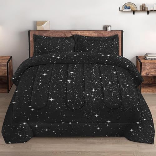 Comforter Set Size, Space Starry White Soft 3 Pcs Queen Black Starry Sky