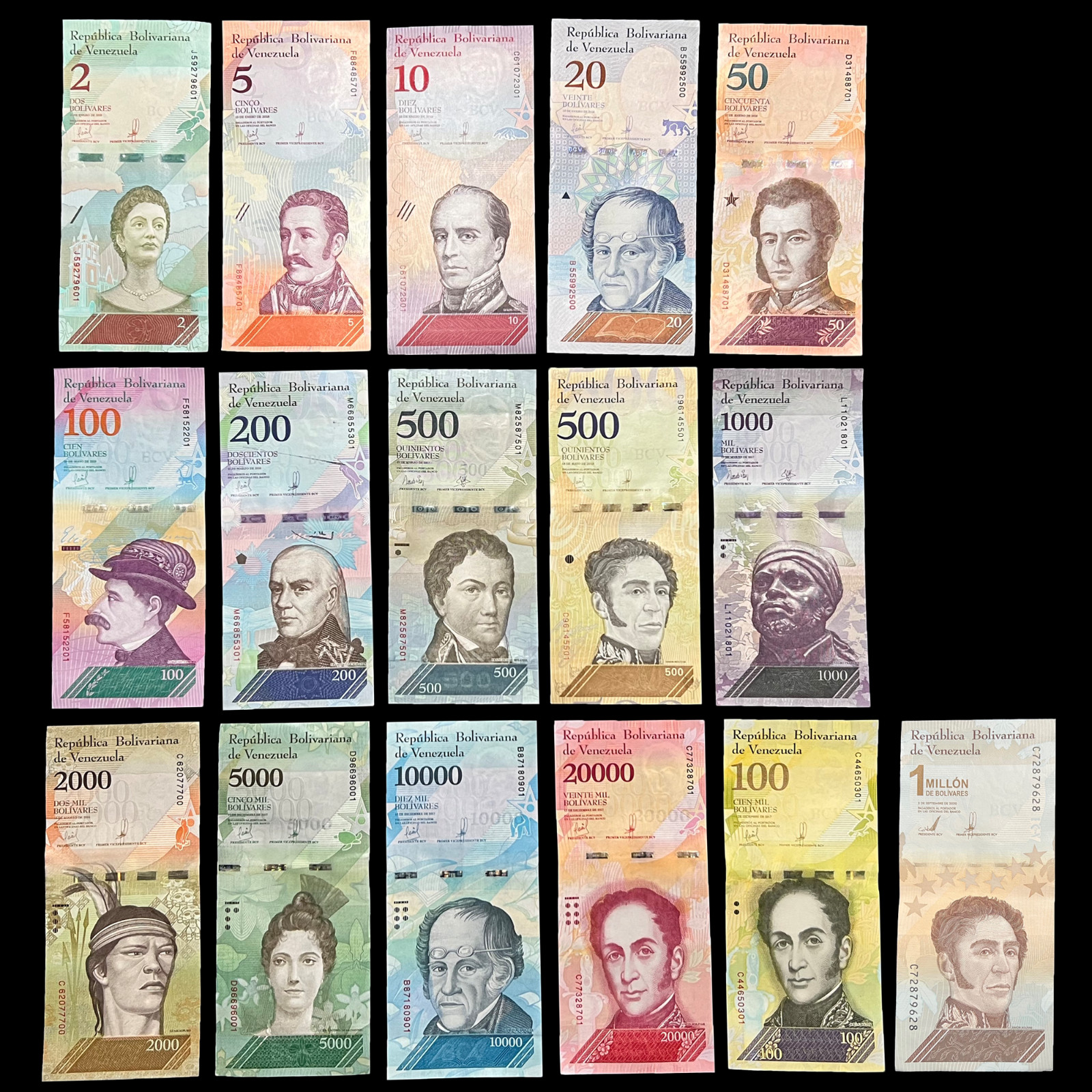 Venezuela 16 Banknotes Lot Set Bolivares Currency Banknote Balivar Paper Money