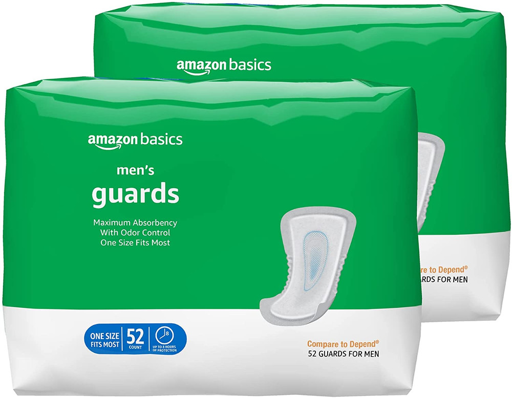 Amazon Basics Incontinence Guards for Men, Maximum Absorbency, 104 Count, 2 Pack