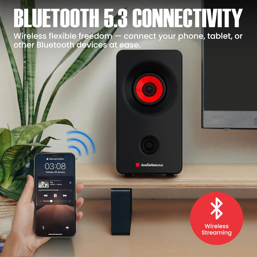 Desktop PC Speakers with Bluetooth 5.3, USB-C Plug & Play, 2.0 Stereo Computer S