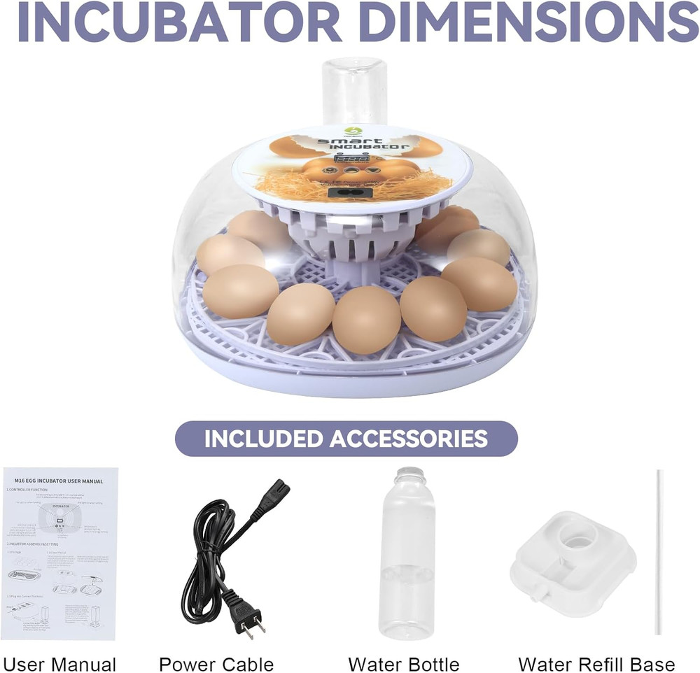 Simple 12-Egg Incubator for Beginners, Auto Egg Turn, Steady Self-Regulating Hum
