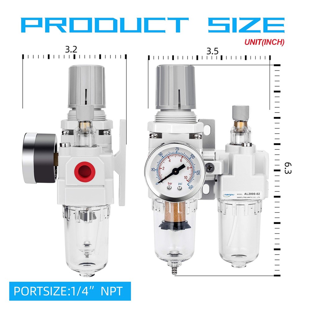 NANPU 1/4" NPT Compressed Air Filter Regulator Lubricator Combo