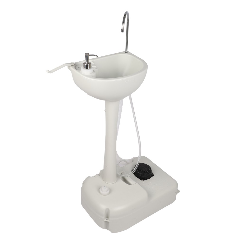 Portable Outdoor Foot Pump Camping Sink Hand Wash Basin w/ 3.5L Water Tank White
