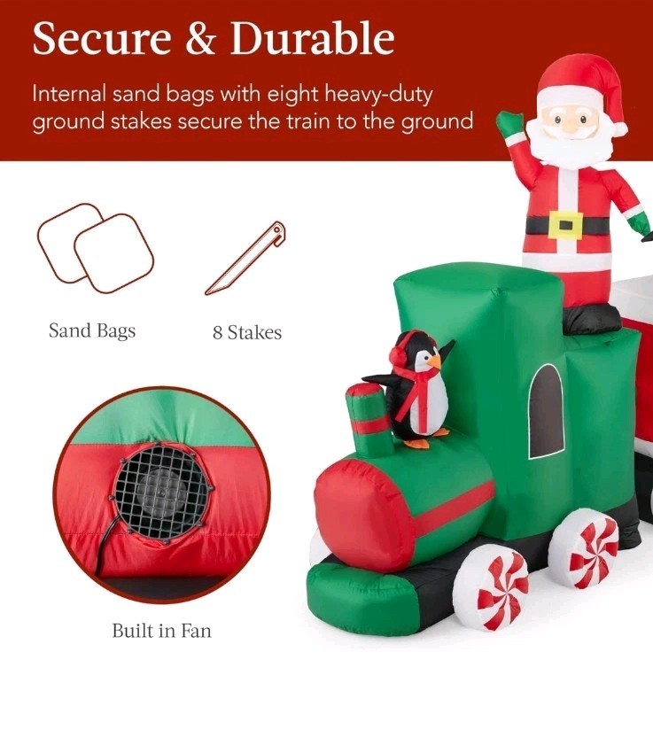 Christmas Train & Animated Santa 8.5 x 5ft Lighted Inflatable Holiday