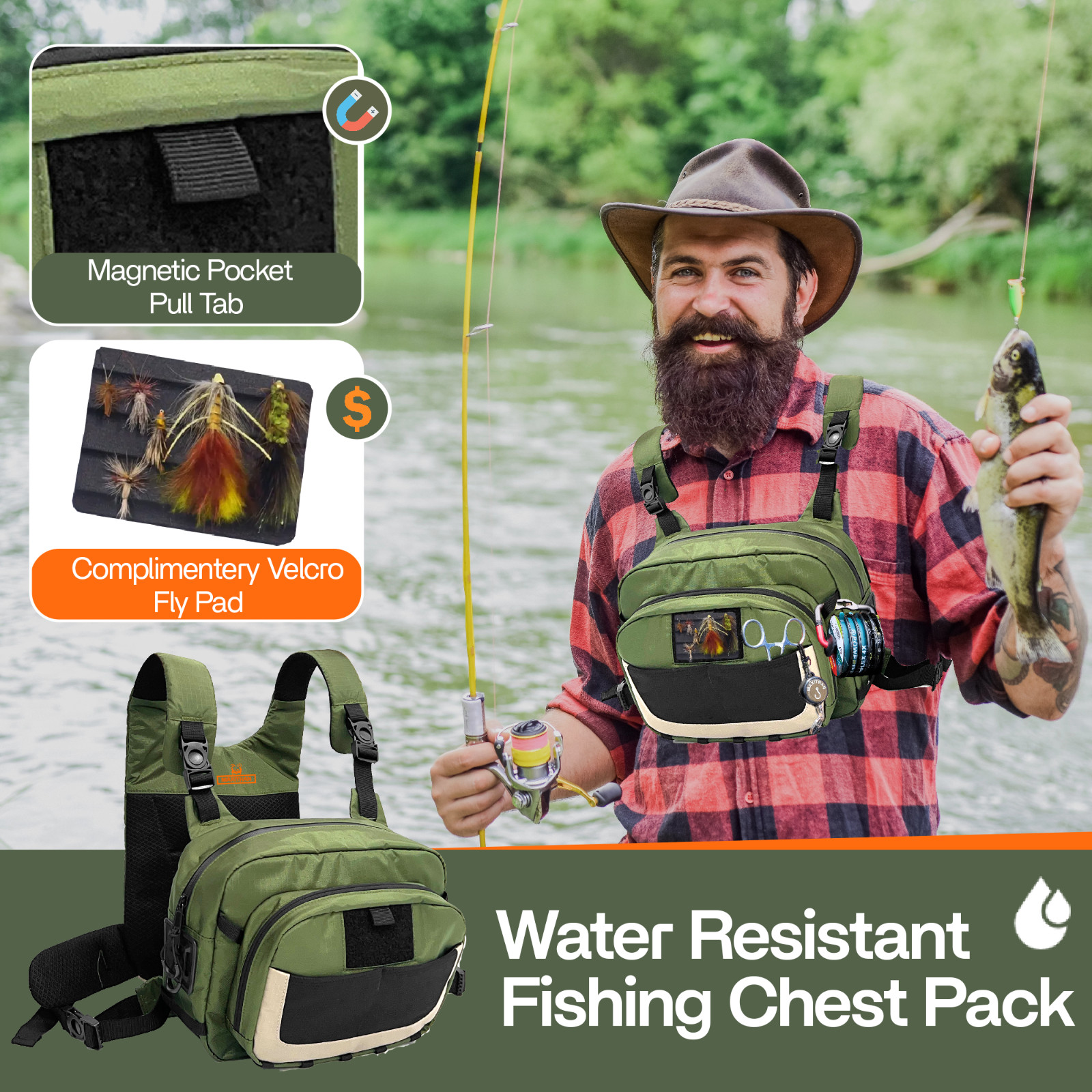 Whitewater Fly Fishing Chest Pack-Versatile Chest Bag with Magnetic Front Pocket