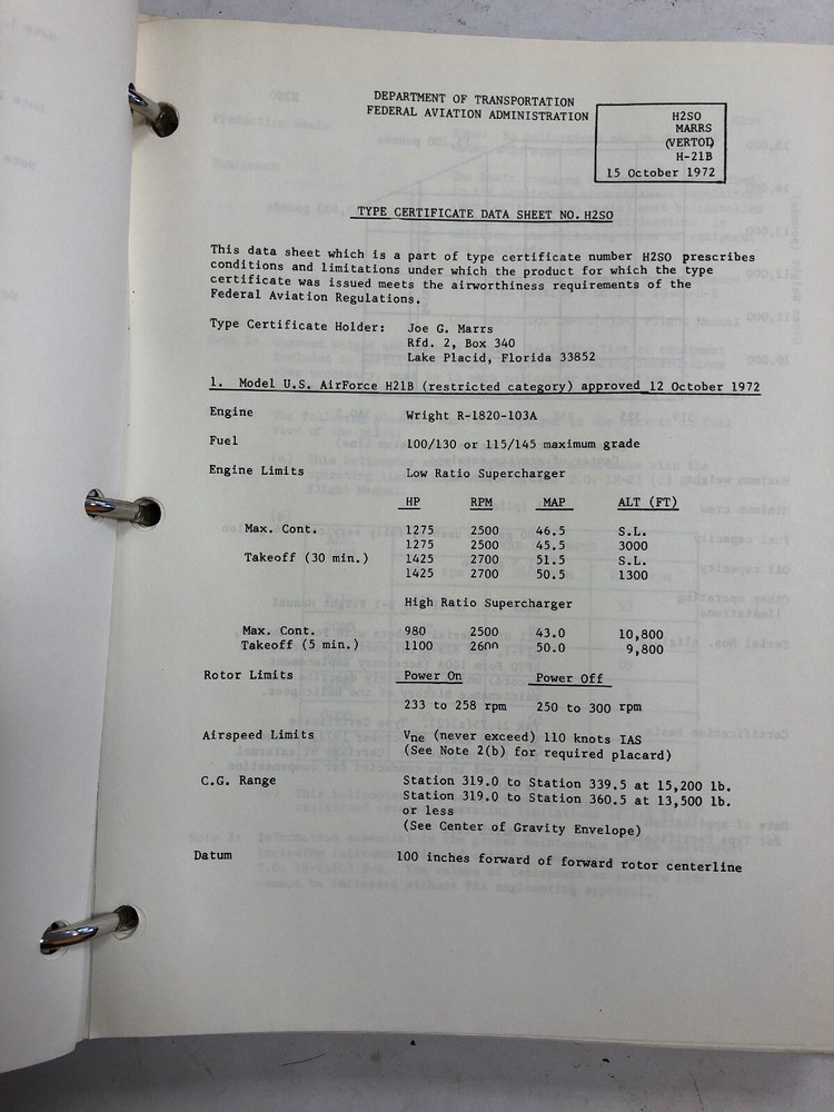 FAA Rotorcraft Gliders /Balloons Type Certificate Data Sheets/Specifications1977