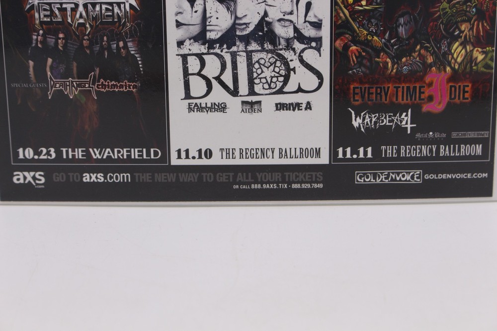 ANTHRAX AND TESTAMENT, BLACK VEIL BRIDES, GWAR HANDBILL