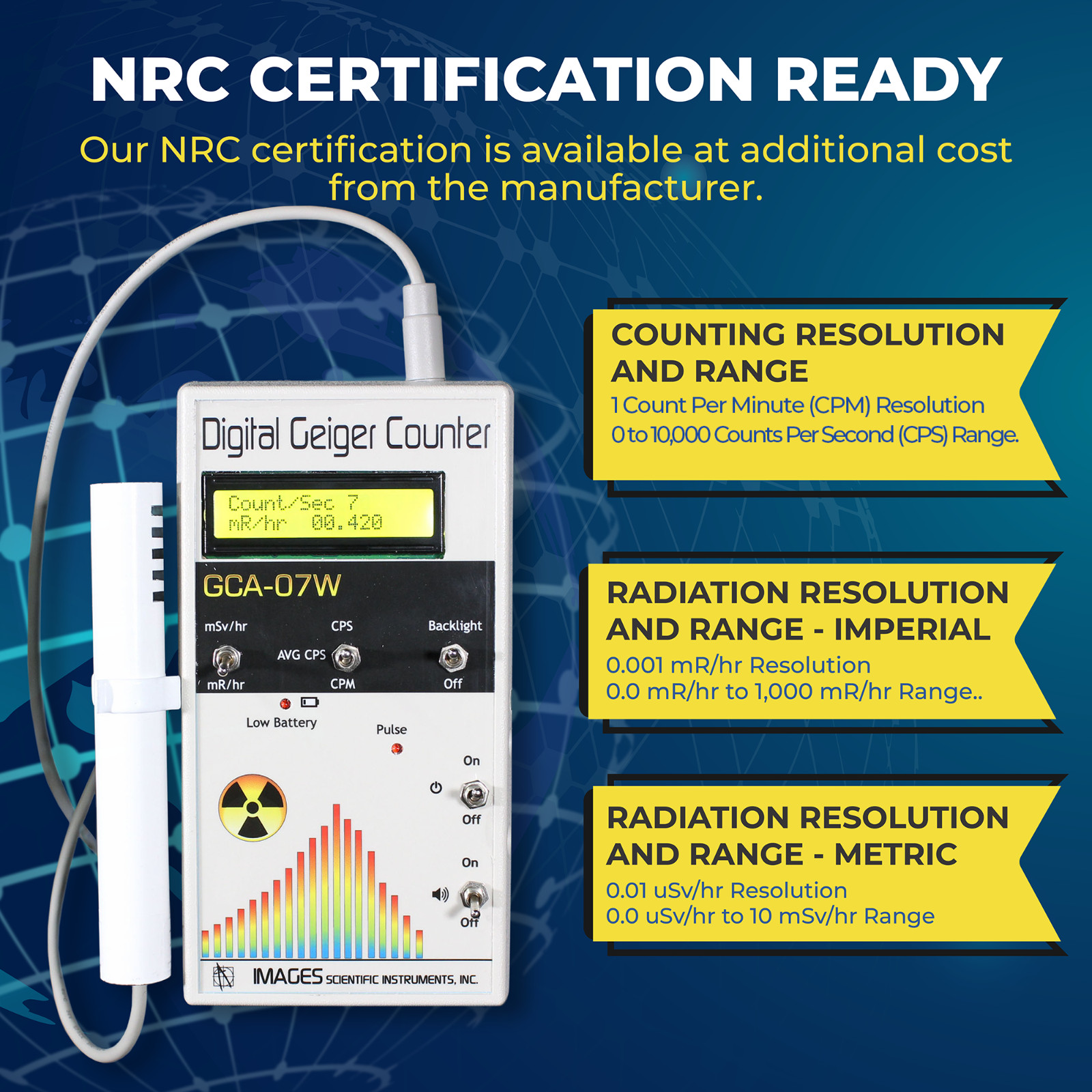 GCA-07W Professional Digital Geiger Counter With External Wand