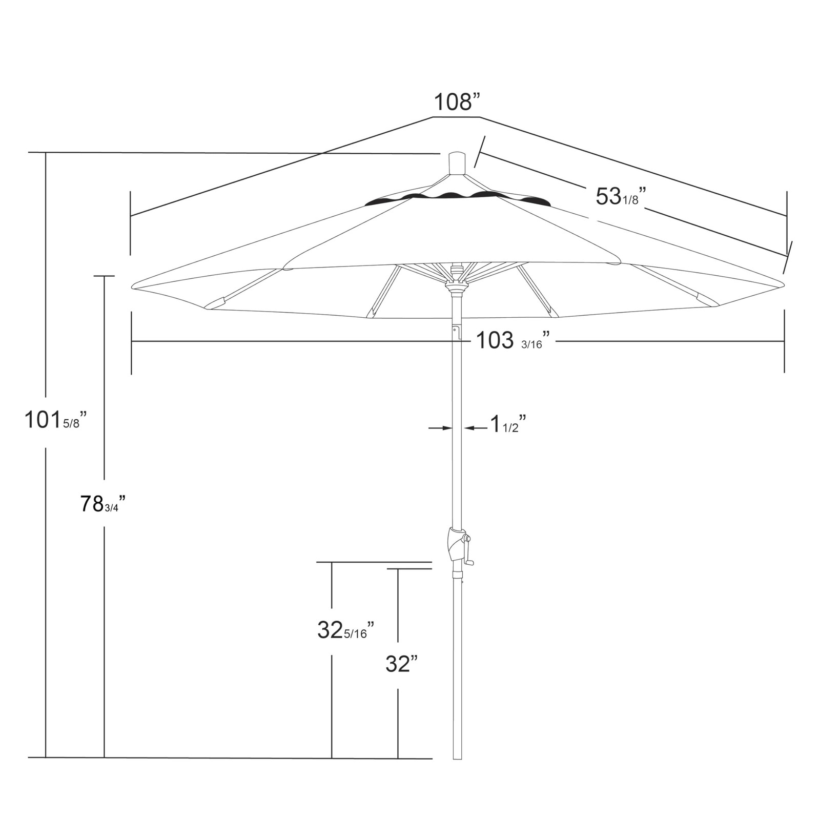 California Umbrella 12-Year-Non-Fading, 9Ft Premium Sunbrella Patio Umbrella----