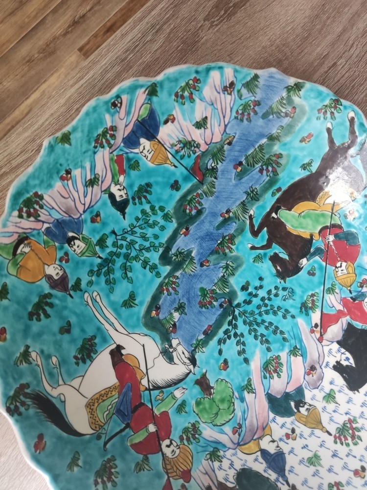 Large vintage painted ceramic plate. Turkey. Signed.