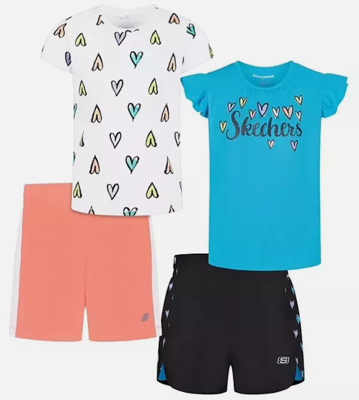 Skechers Toddler Girls 4-Piece Tees & Shorts Set Size 4T