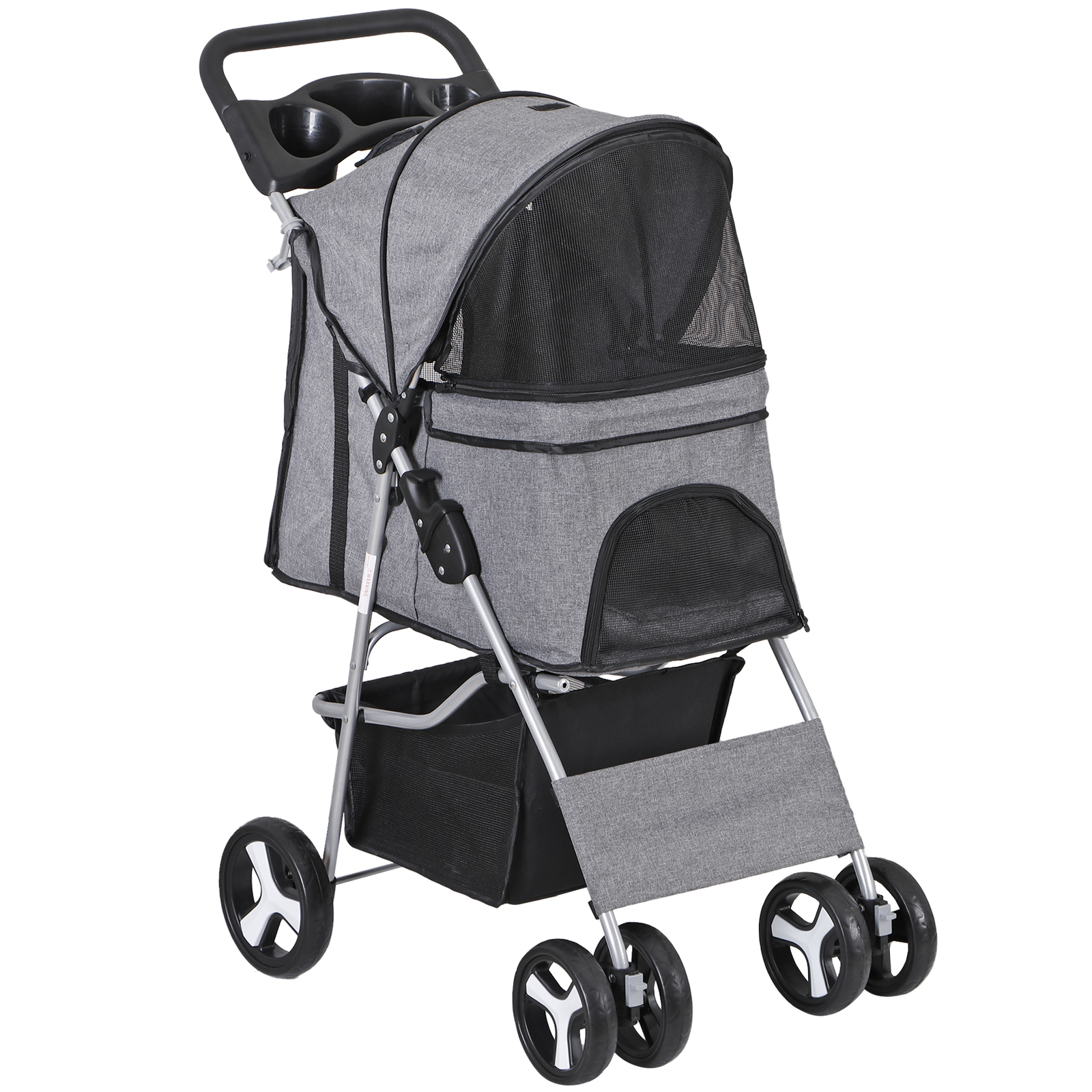 4-Wheels Pet Stroller Dog Stroller Foldable Cat Carrier Jogger w/Cup Holder Gray