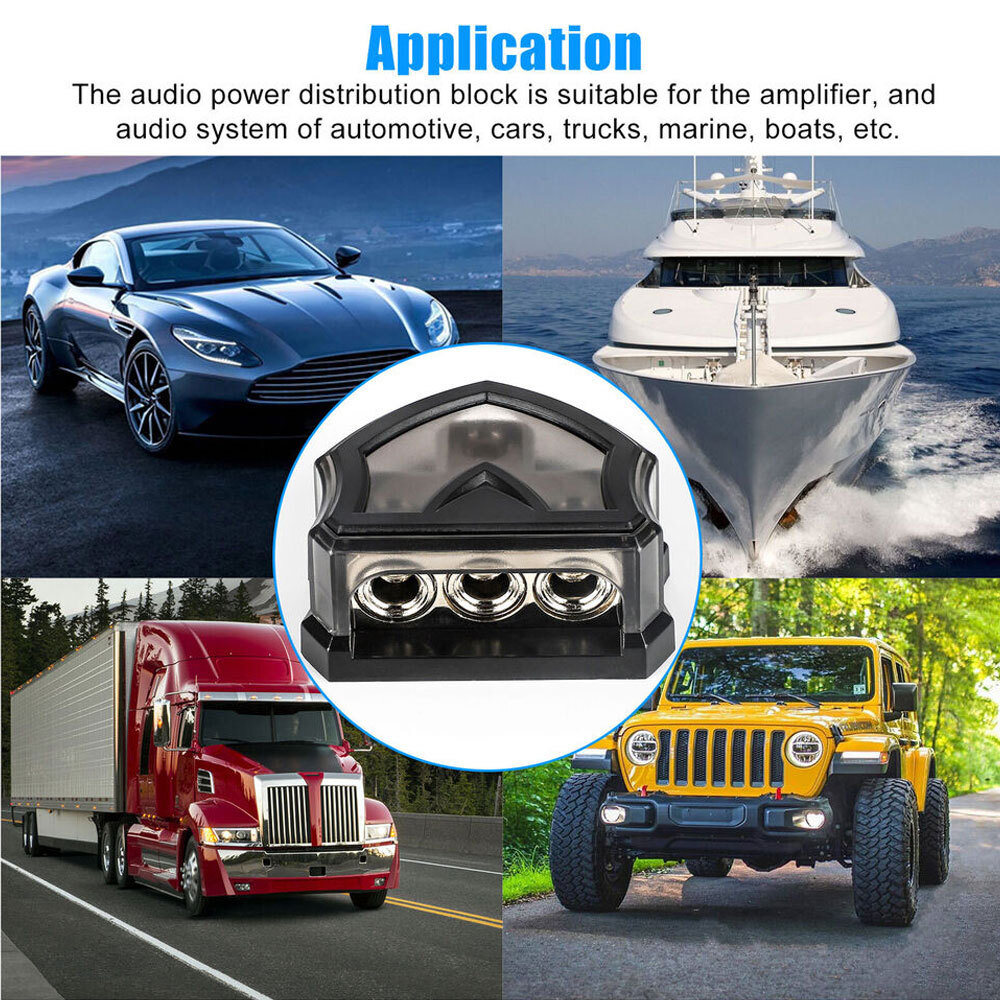 2PCS Car Audio Splitter Amp Power 0 Gauge In 3 Gauge Out Distribution Block