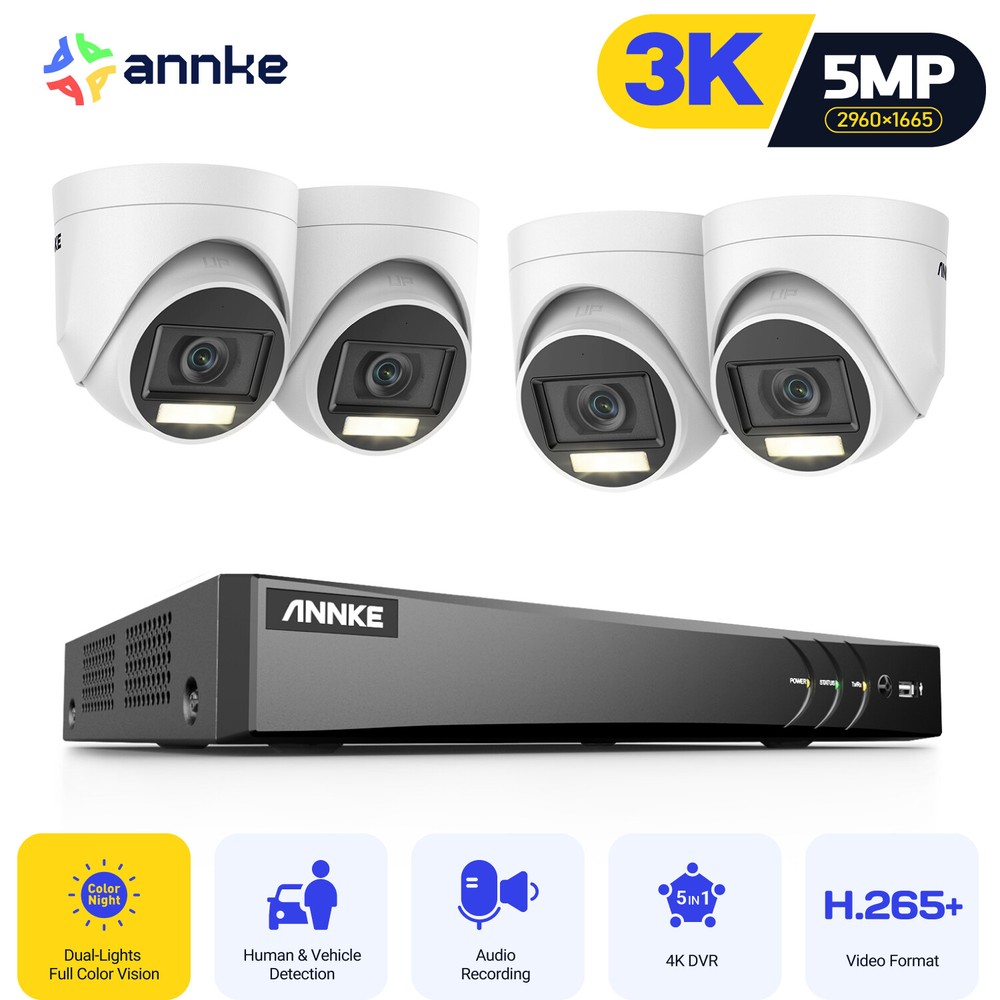 ANNKE 8CH 4K DVR 5MP Audio Recording Security Camera System Human Detection IP67