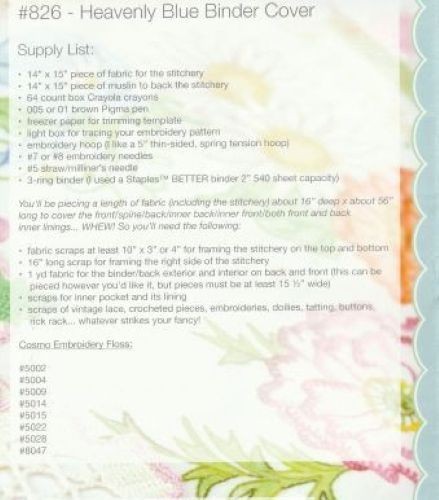 Heavenly Blue Binder Cover PATTERN #826