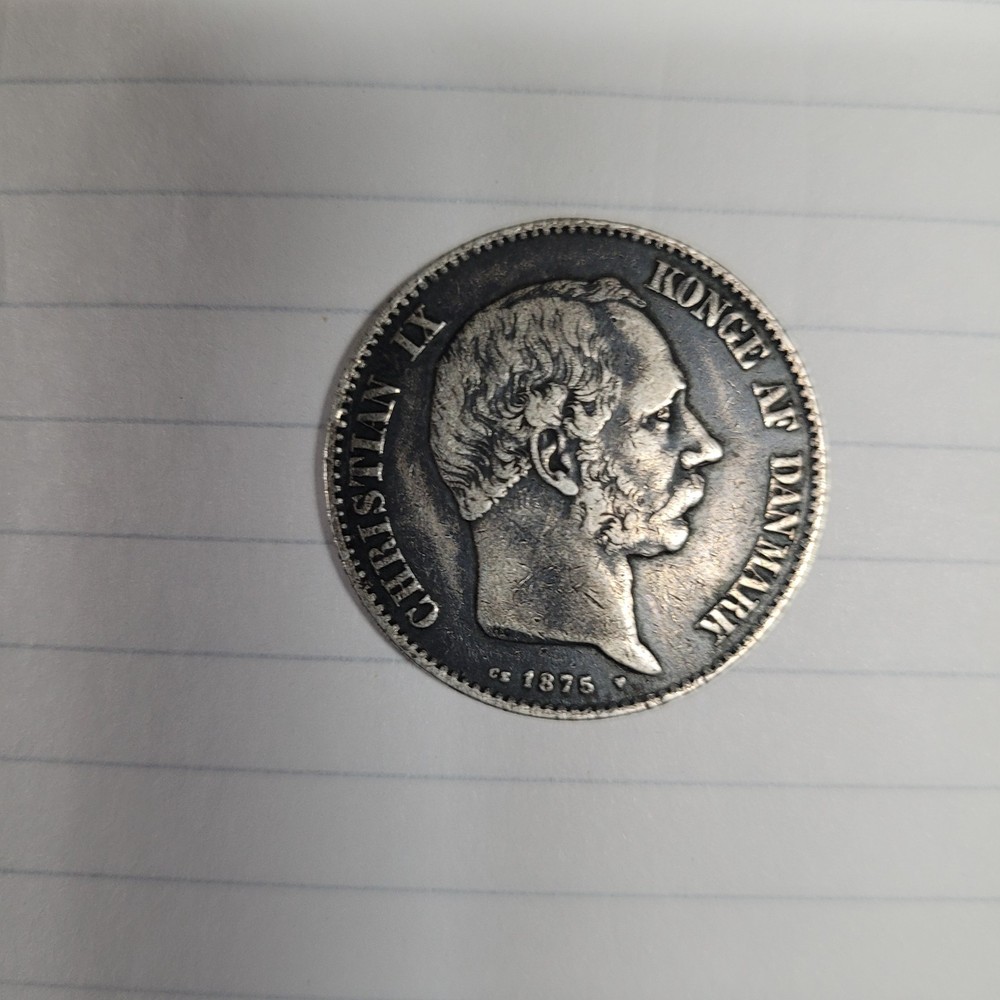1875Denmark 2 Kroner 80% Silver! Nice!