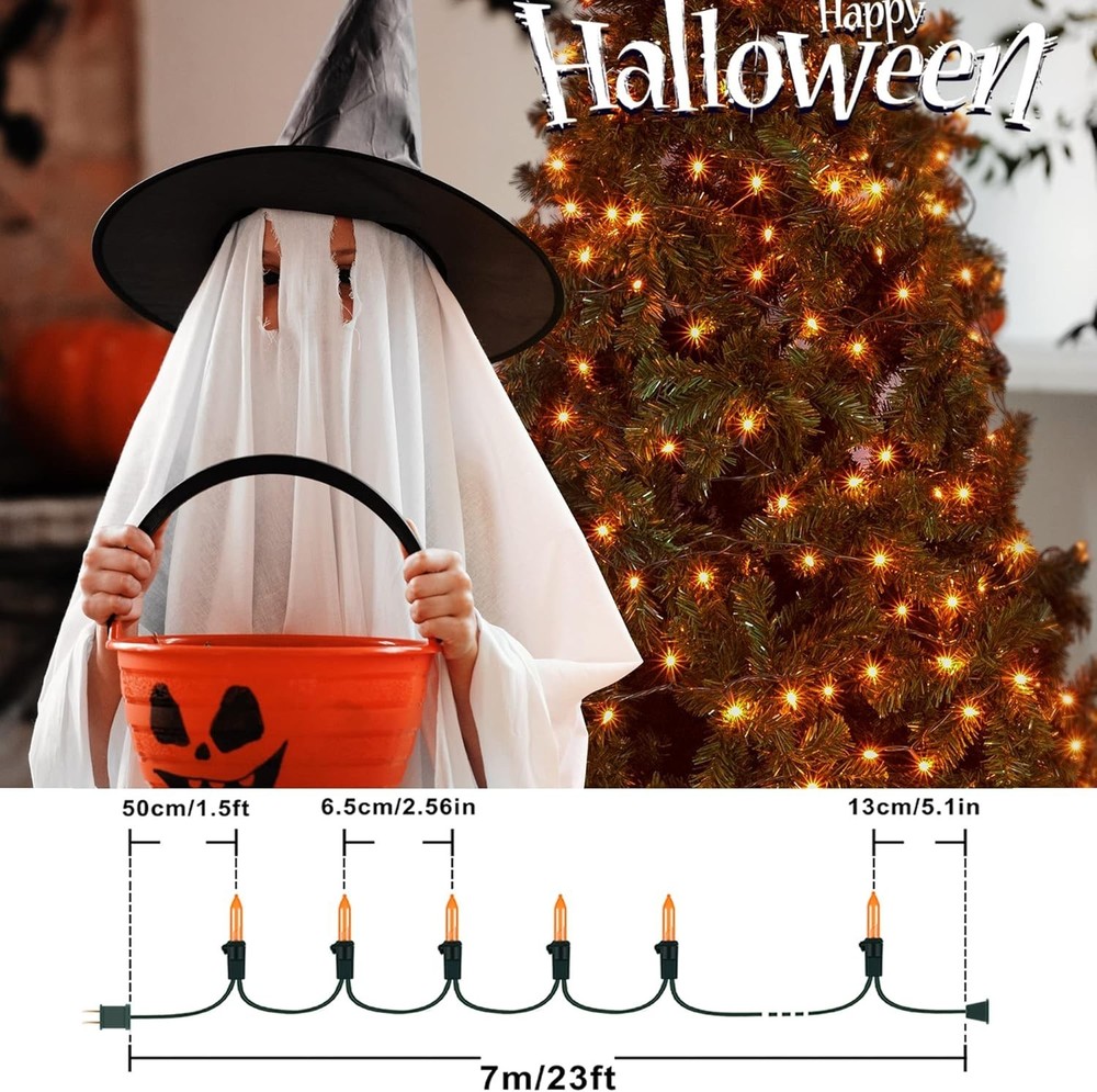Orange Halloween Lights, 2PACK 13ft 50 Orange Lights String,120V Fall String ...