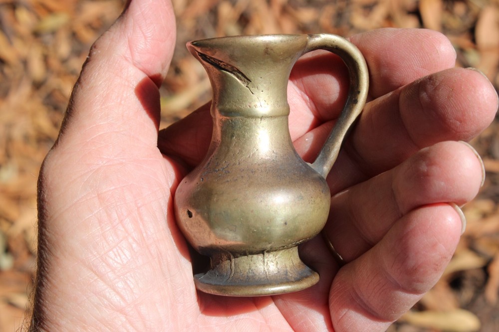Antique Pitcher with Handle, Jug Solid Brass Small