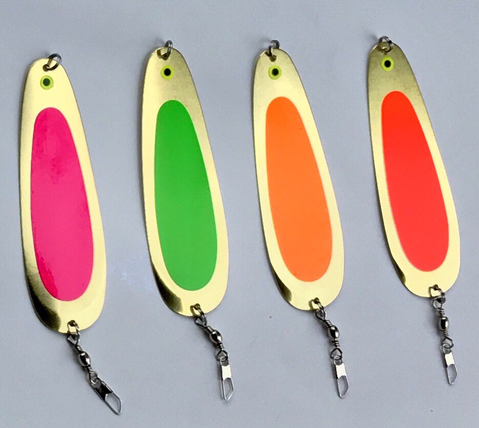 Kokanee Dodger: uv "FLO RED" / brass