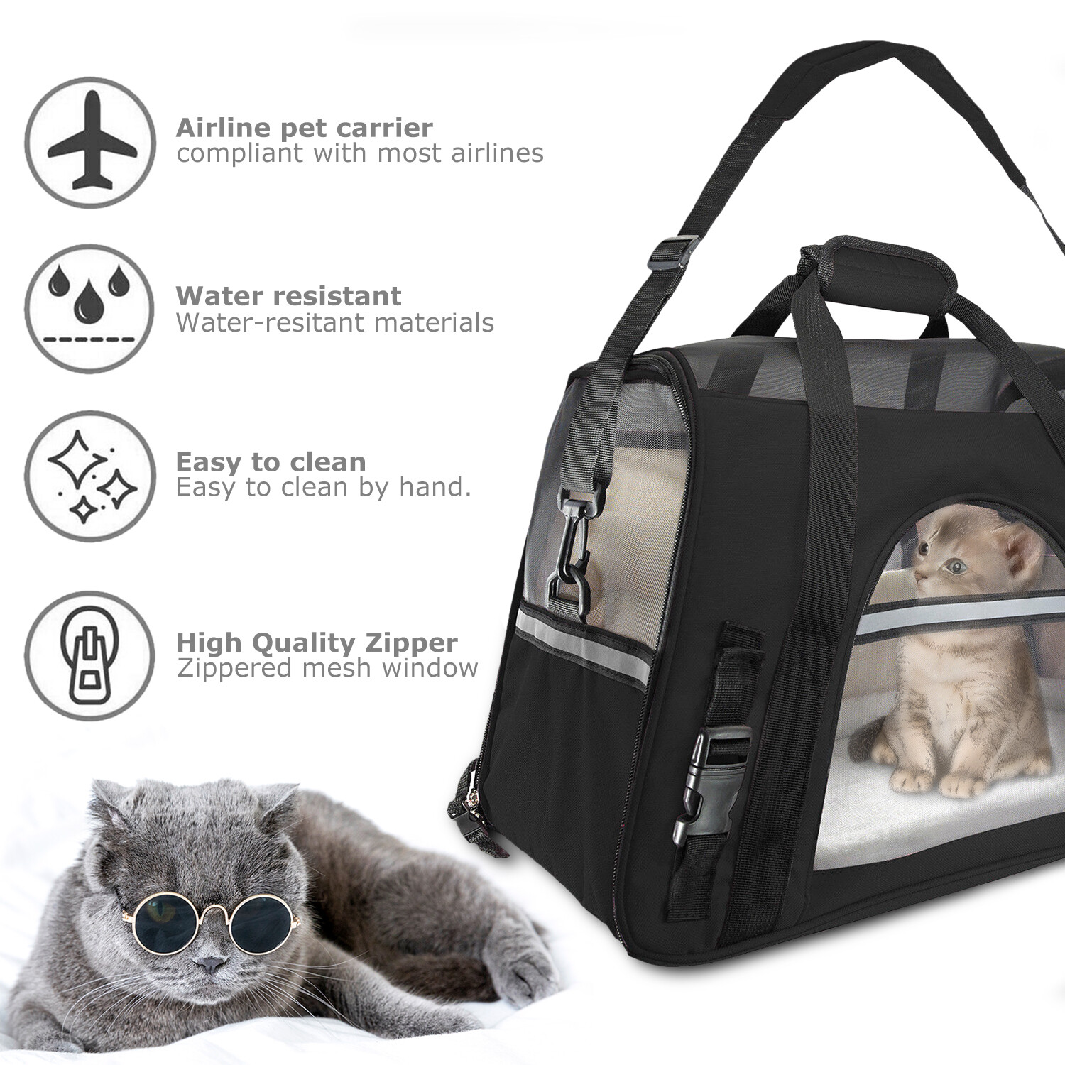 Pet Dog /Small Cat Carrier Soft Sided Comfort Bag Travel Case Airline Approved