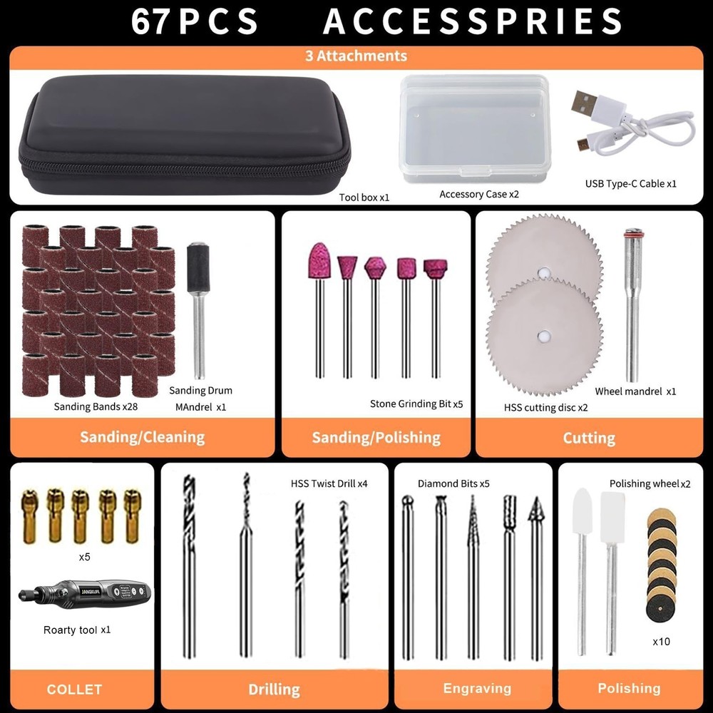 Mini Cordless Rotary Tool Kit, 5-speed Multi-purpose Engraving Tool, with LED...