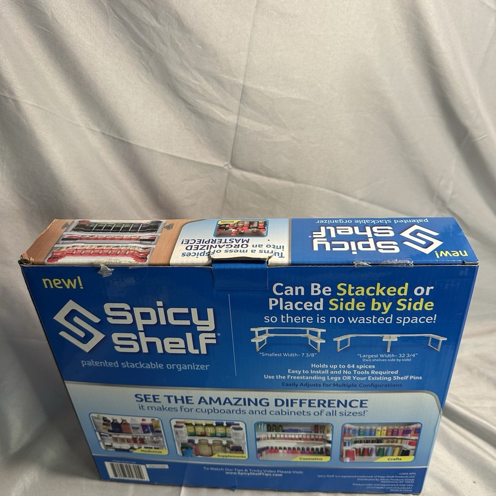 Spicy Shelf Organizer Adjustable Stackable New 64 Jar Capacity Open Box