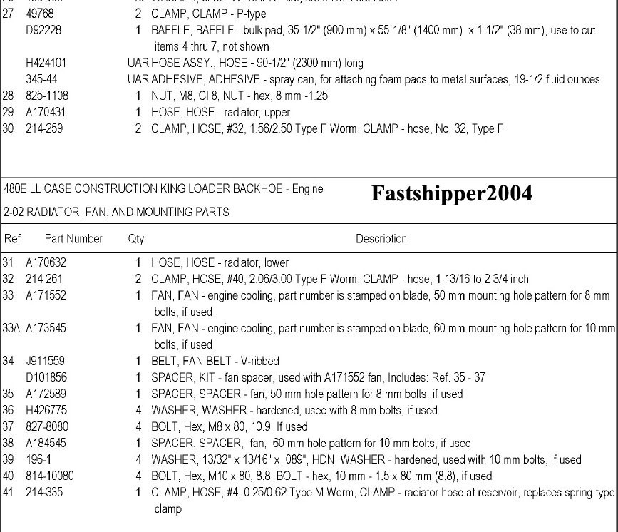 Case 480 E LL 480E 480ELL Backhoe Loader Parts Catalog Manual Construction King