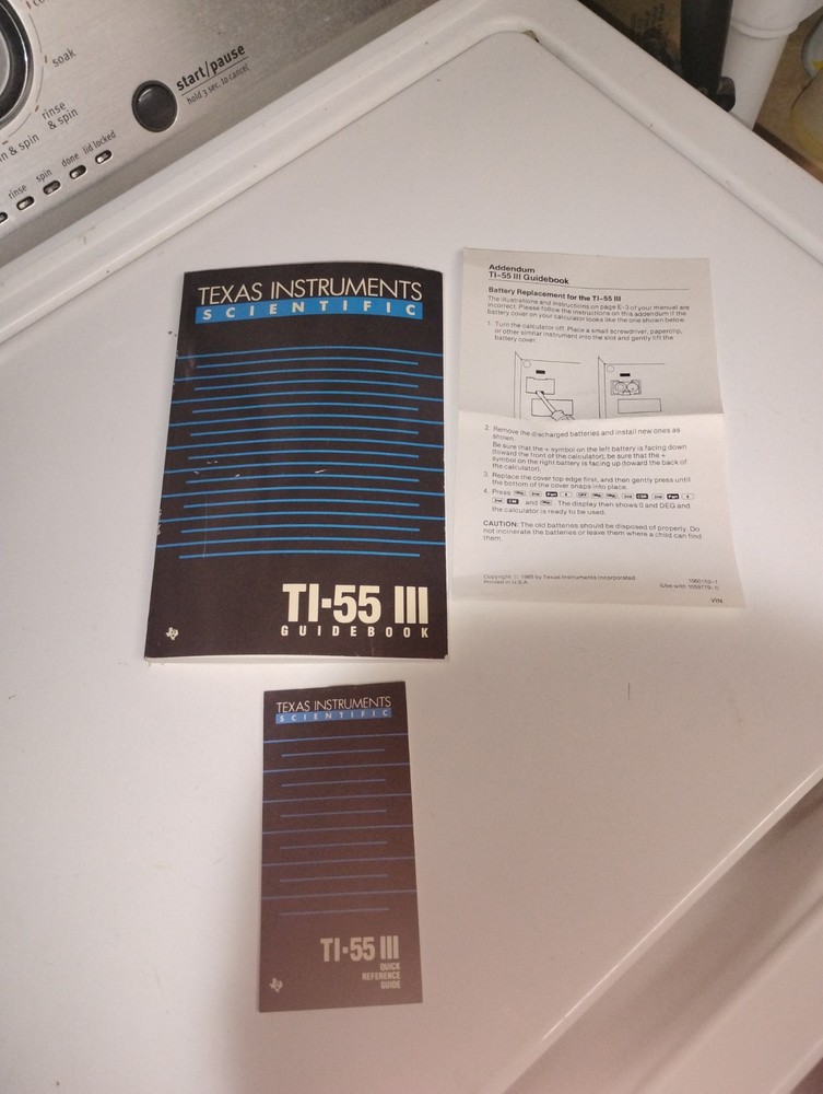 Texas Instruments Scientific: TI-55 III Guidebook & Quick Start Guide