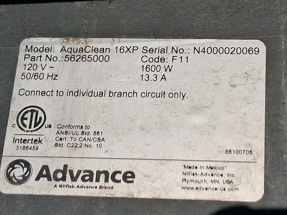 Advance Aqua Clean 16XP Carpet Cleaner Extractor Replacement Shoe Assembly Part
