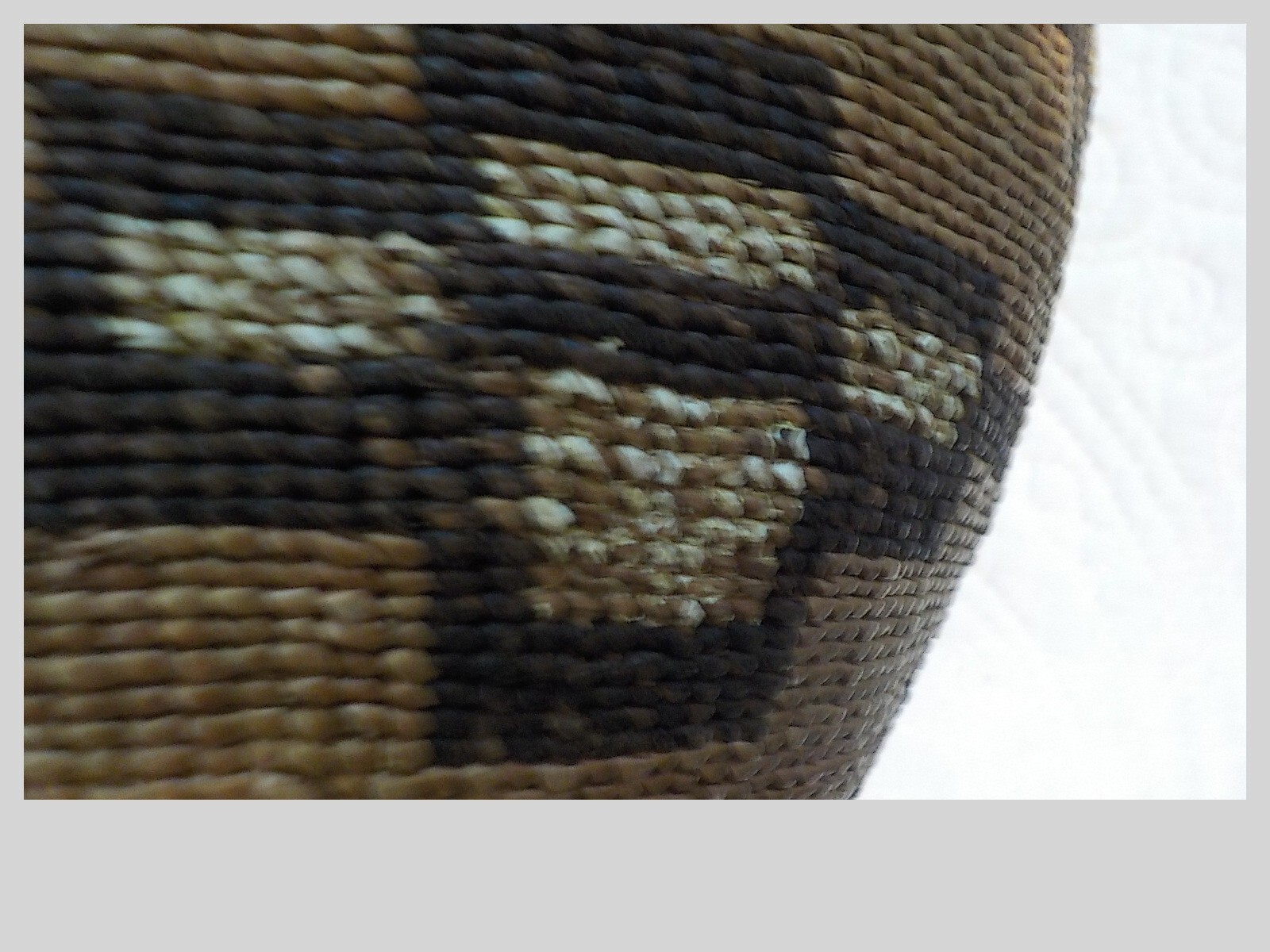 Antique Klamath Basket with Yellow dyed bird quill c. 1900 7" x 5"