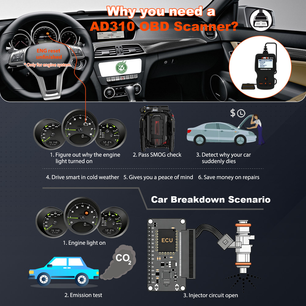 Ancel AD310 Car OBD2 Scanner Code Reader Auto Diagnostic Scan Tool Check Engine