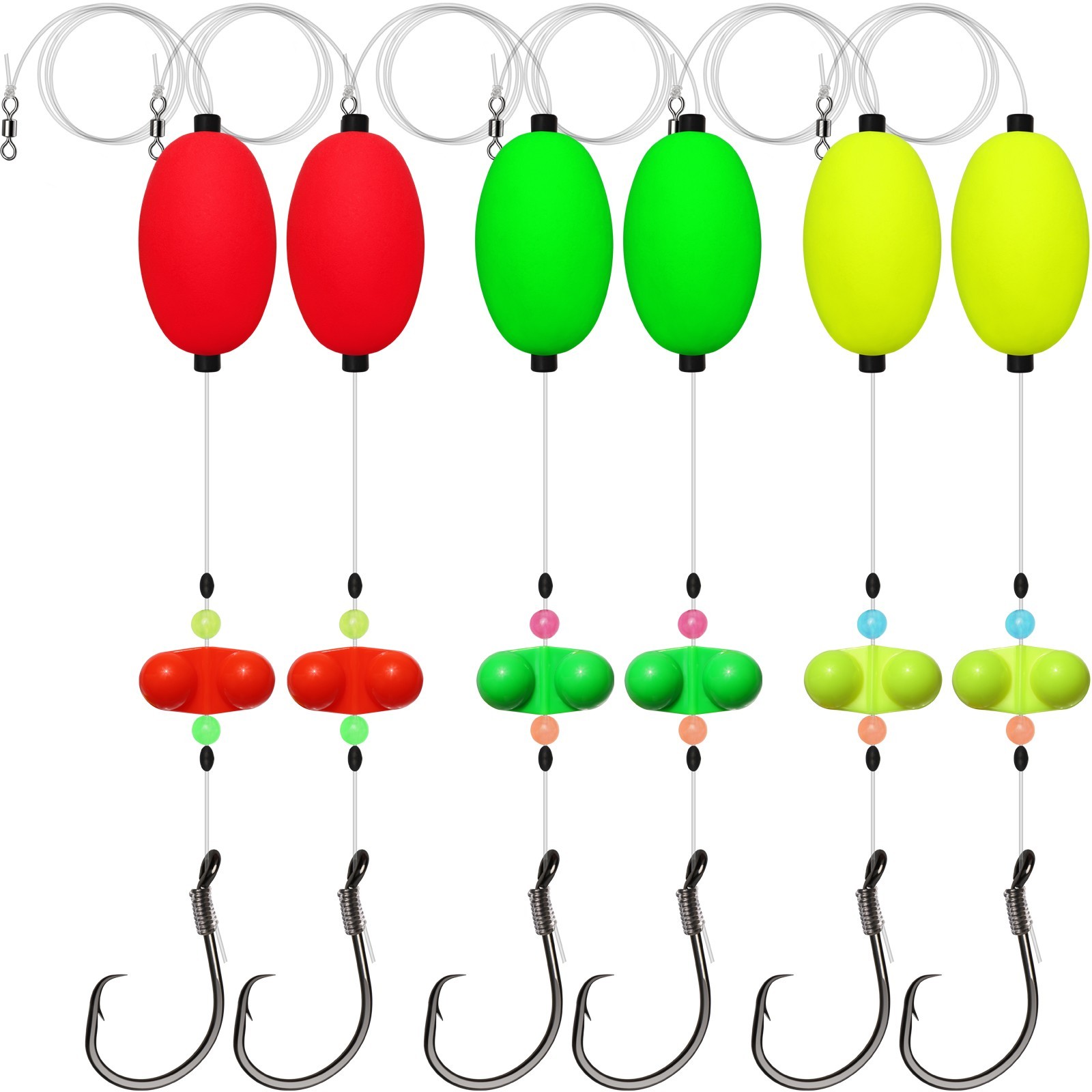 Dovesun 6PCS Catfish Rigs with Oval Float, 8/0 Circle Hooks, Double Rattle Beads