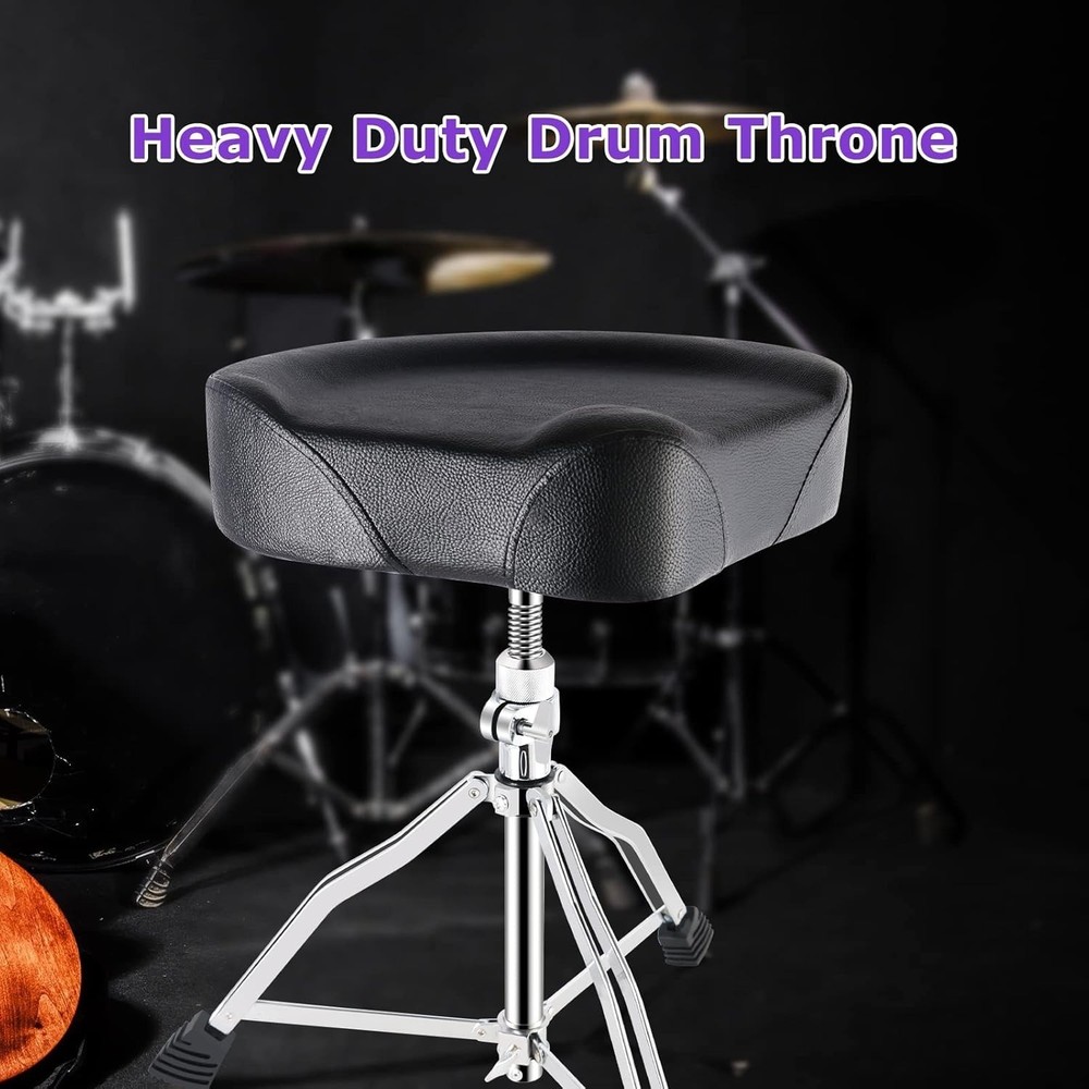 Drum Throne Adjustable Height, Drum Stools Rotatable Padded Motorcycle Style