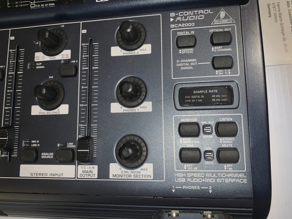 Behringer B-Control Audio & MIDI Control Interface BCA2000 w/ Manual & Driver CD