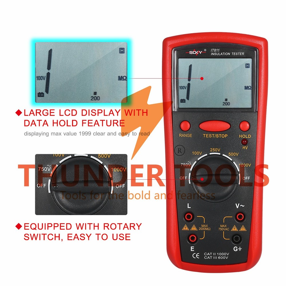 Thunder Tools Insulation Resistance Meter Digital Ohmmeter Handheld