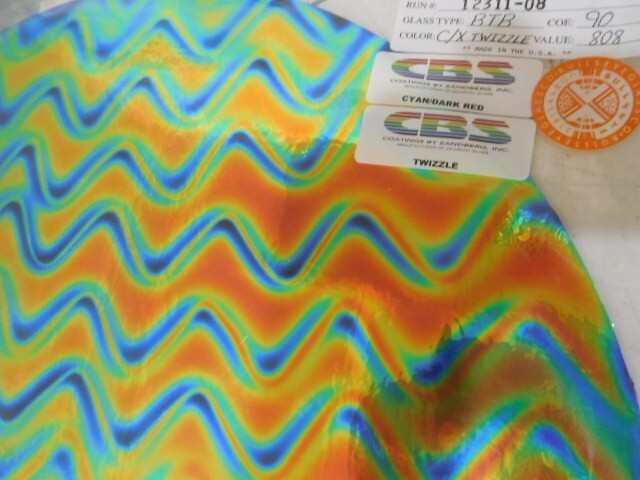 Dichroic Glass:CBS 90COE Twizzle Pattern on Thin Black-  3" Sq