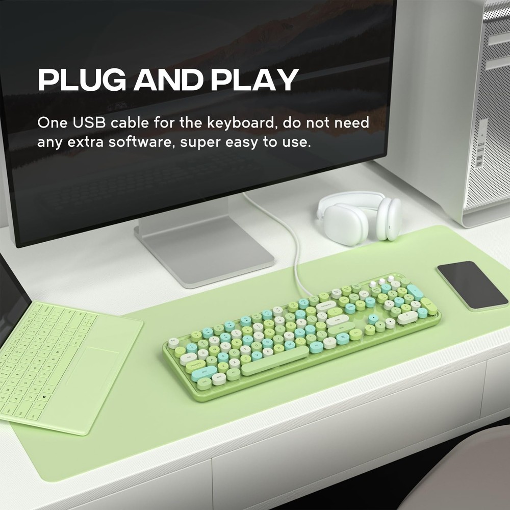 Computer Keyboard Wired, Typewriter Style, Plug Play USB Keyboard with Large ...