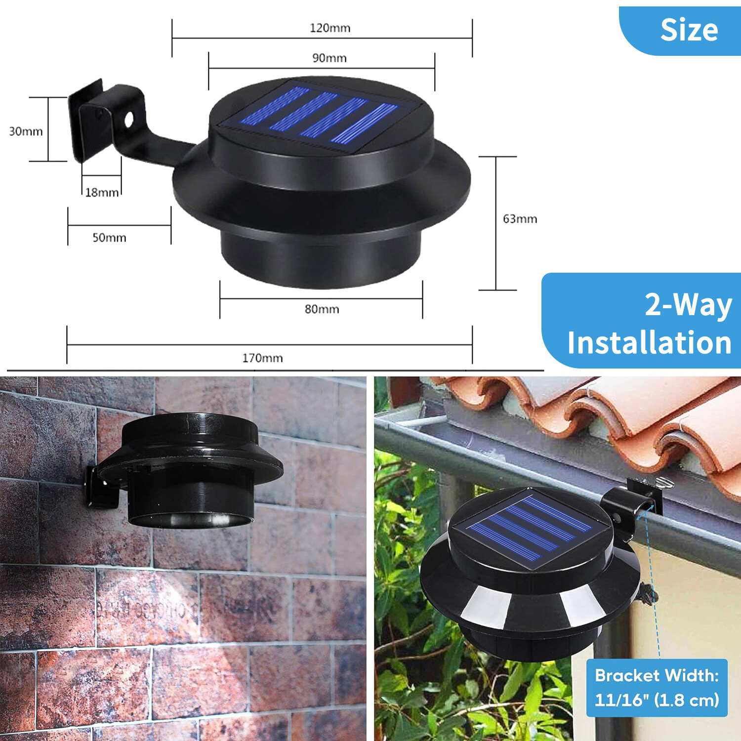 8 Pack Waterproof Solar Powered LED Outdoor Gutter Lights with Brackets Garden