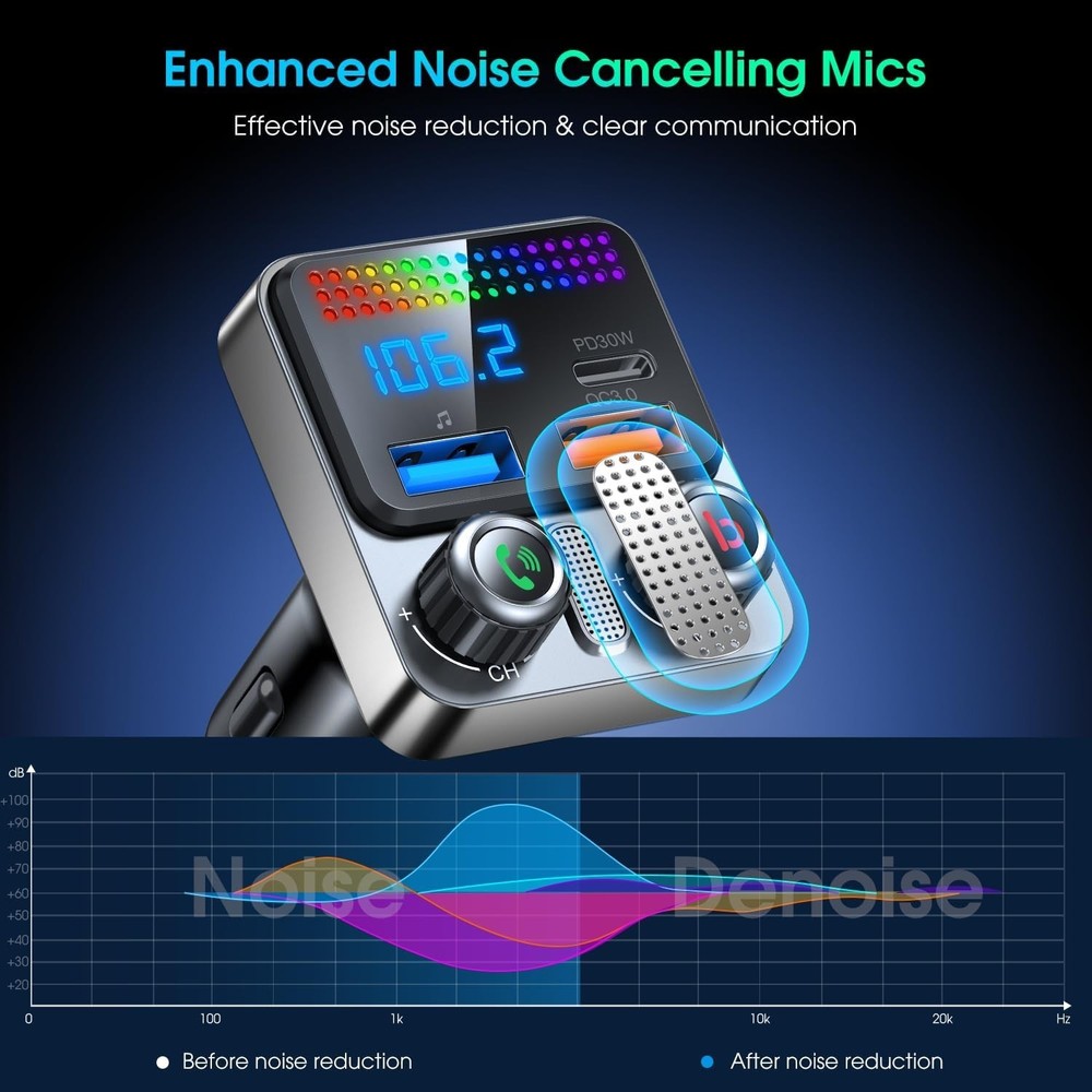 Bluetooth 5.0 Car Wireless FM Transmitter Adapter USB PD Charger AUX Hands LOT