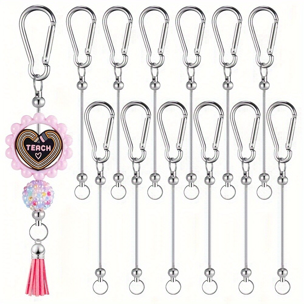 12Pcs DIY Blank Beadable Climbing Buttons for Bead Snap Hook Keychains