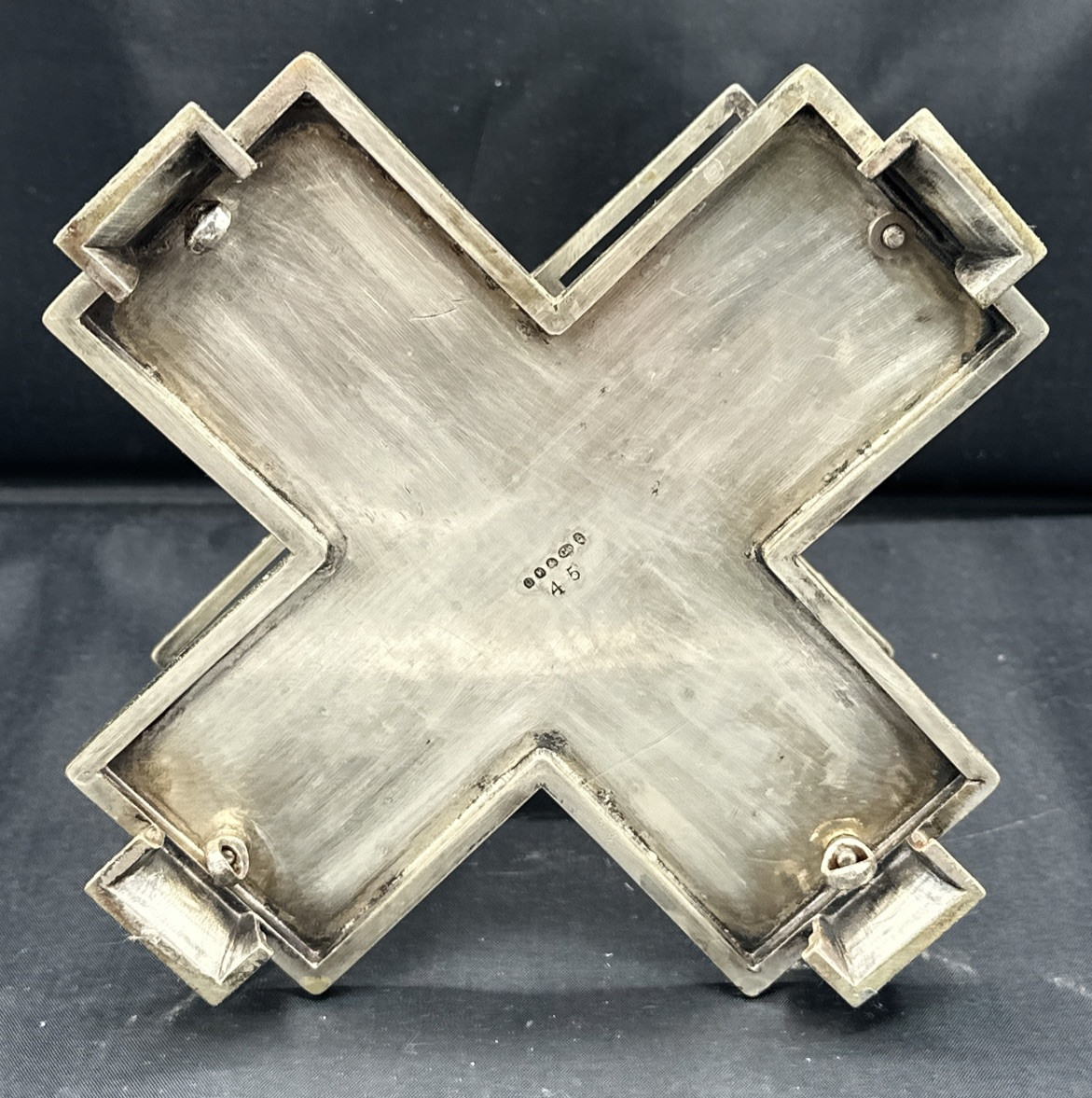 Footed 19th century silverplated cruet (maybe) Charles Ellis & Co w/ 3 Bottles