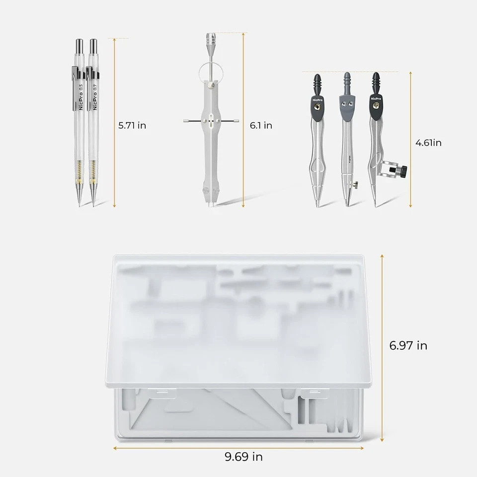 22 PCS Compass Geometry Tools with Case, Drafting Tools Geometry Set with Swing