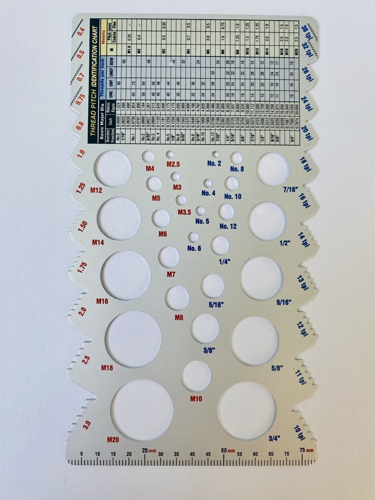 Thread Pitch Identification Gauge - Measure or size thread diameter, determine..