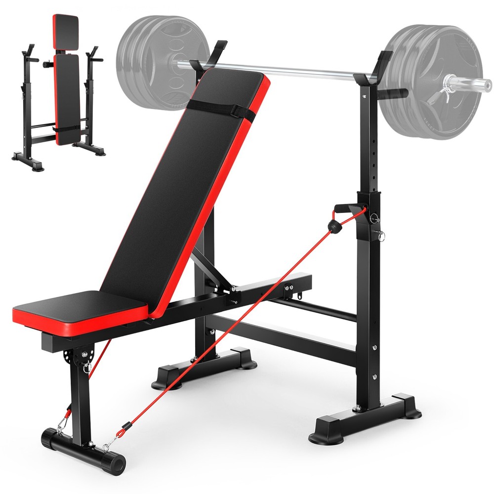 Adjustable Weight Bench 600lbs Foldable Workout Bench Strength with Barbell Rack