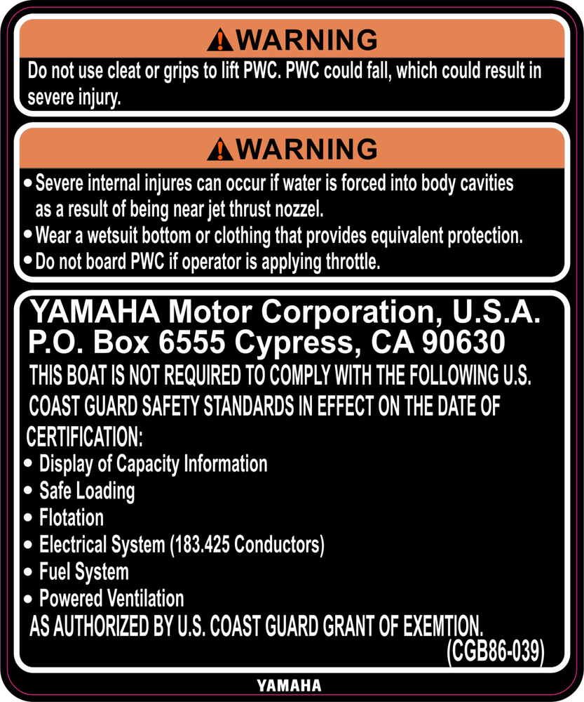 YAMAHA WAVERUNNER VX 2005-2008 Graphics / Decal Warning / Sticker Kit