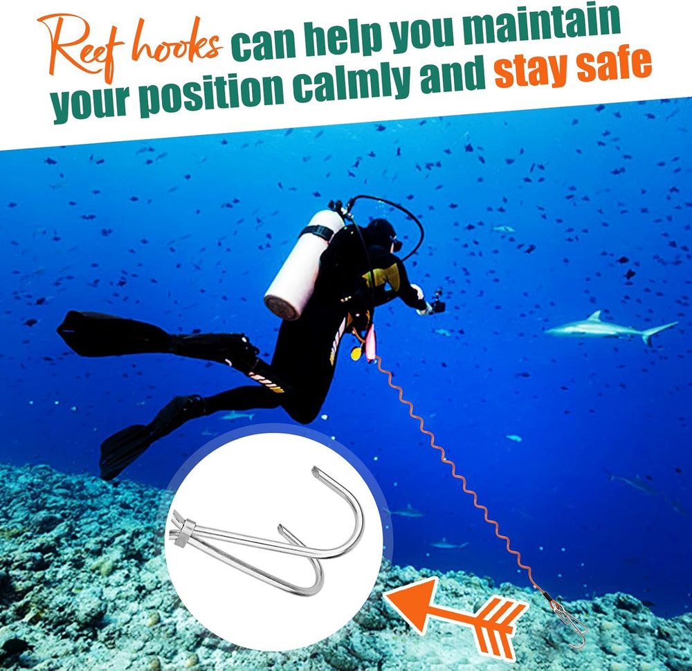 Scuba Diving Reef Double Hook, Drift Safety Telescopic Spring Rope Stainless Ste